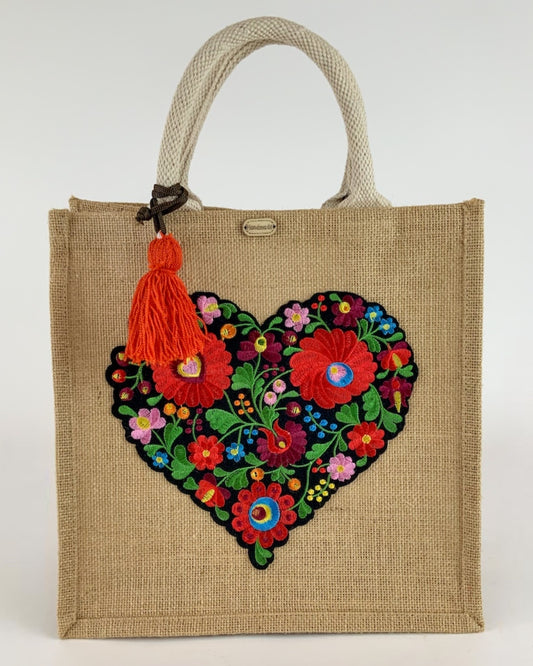 Bolsa Corazon Negro Bordado