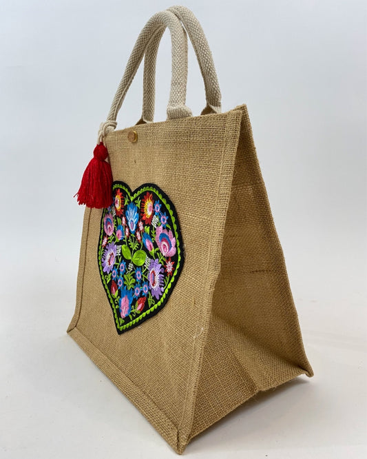 Bolsa Corazon Bordado Verde